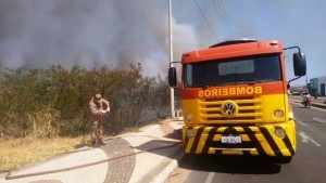 Um equipe do corpo de bombeiros combateu as chamas (Foto: Thiedo Henrique/Mais FM)