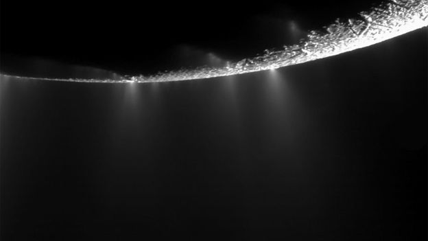Em 2016, o telescópio Hubble registrou água jorrando na superfície de Encélado, a lua de Saturno. Os cientistas dizem que existe um extenso oceano sob a superfície de Encélado, considerado um dos locais mais promissores para a existência de vida fora do Sistema Solar. 
